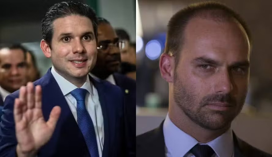 “Bonequinha de Moraes”, preste a perder mandato, Eduardo Bolsonaro ataca Hugo Motta