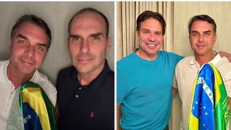 Após fugir para os EUA, Flávio Bolsonaro reaparece ao lado de Eduardo e Ramagem